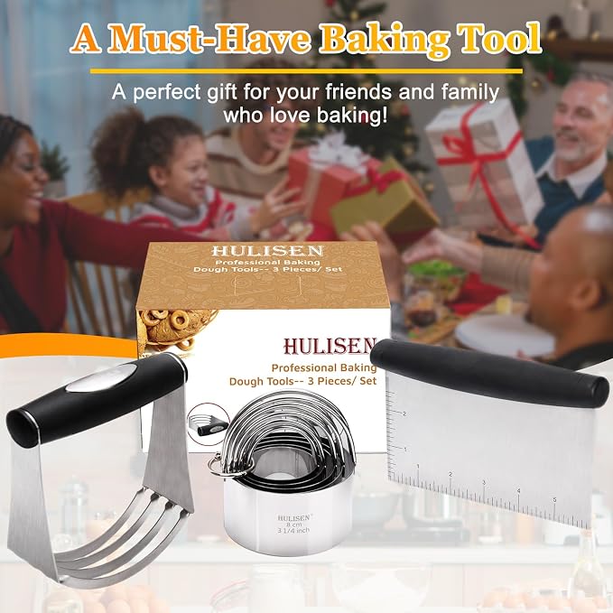 HULISEN Stainless Steel Biscuit Cutter Set, Pastry Scraper and Dough Blender - Image 2