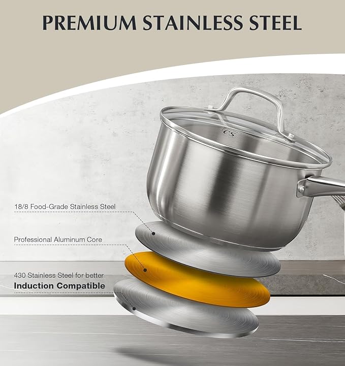 KOCH SYSTEME CS Stainless Steel Pots and Pans Set, 10 Piece Stainless Steel - Image 3
