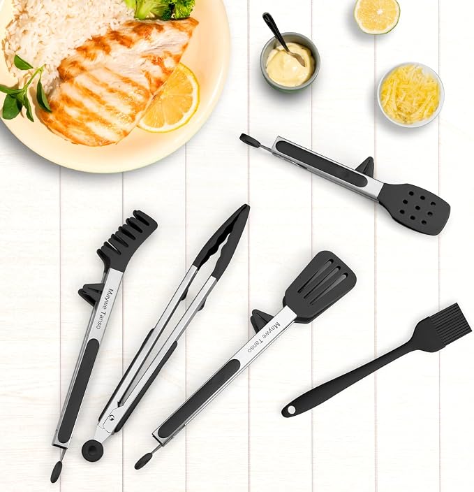 5-Pack Silicone Tongs for Cooking, Maywe Tanso 4PCS 13-Inch Kitchen Tongs - Image 4