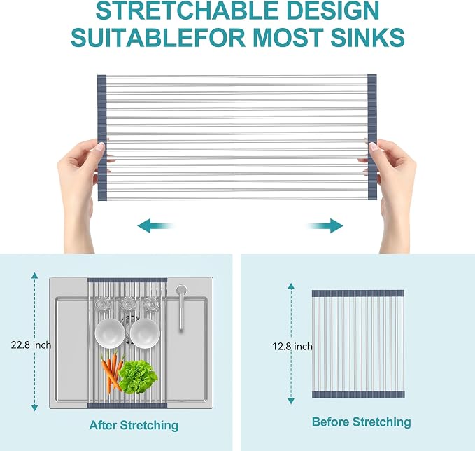 BBXTYLY Extra Large Expandable Roll Up Dish Drying Rack, Over The Sink Drying - Image 4