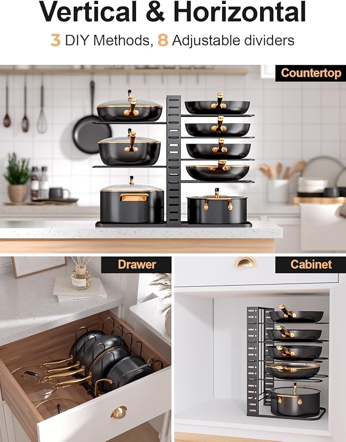 MUDEELA Pots and Pans Organizer Rack under Cabinet 14.55in Height, 8-Tiers - Image 6