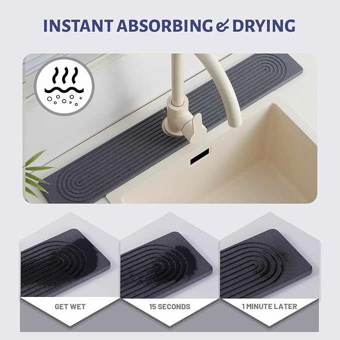Stone Faucet Mat for Kitchen Sink, Faucet Mat Fast Drying Diatomite, Sink - Image 3