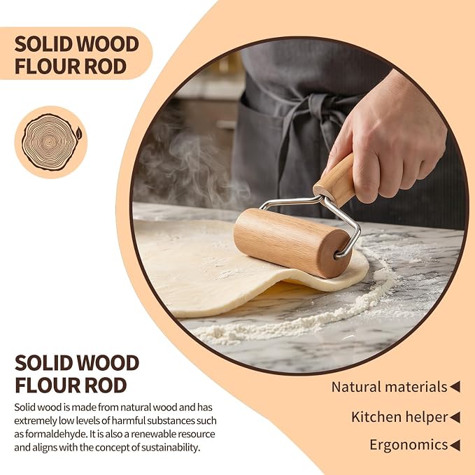 Pastry and Pizza Baking Roller Pin, Non Stick Wood Rolling Pins - Image 4
