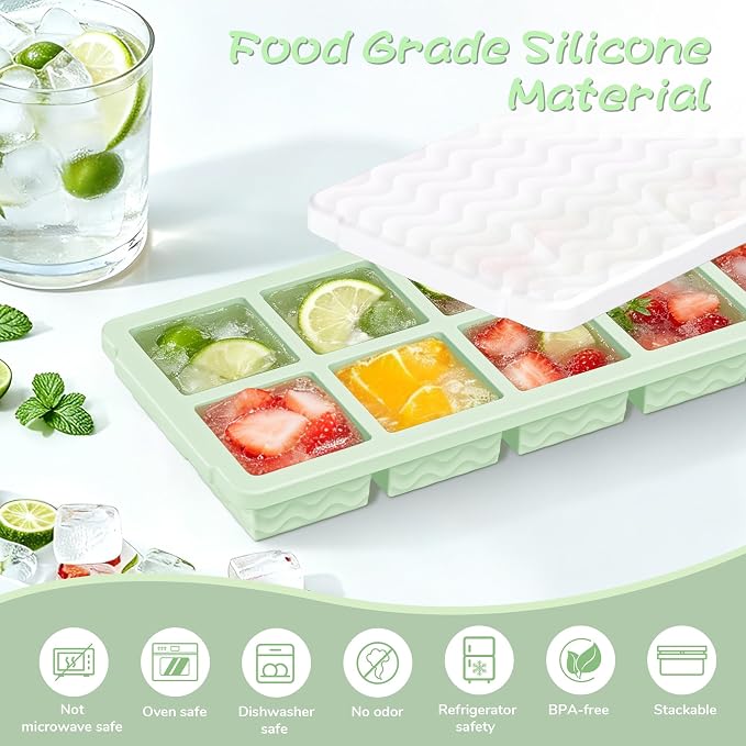 Doasuwish Ice Cube Trays with Lid, 3 Pack 10 Cubes 2 Tbsp. Silicone Ice Cube - Image 2