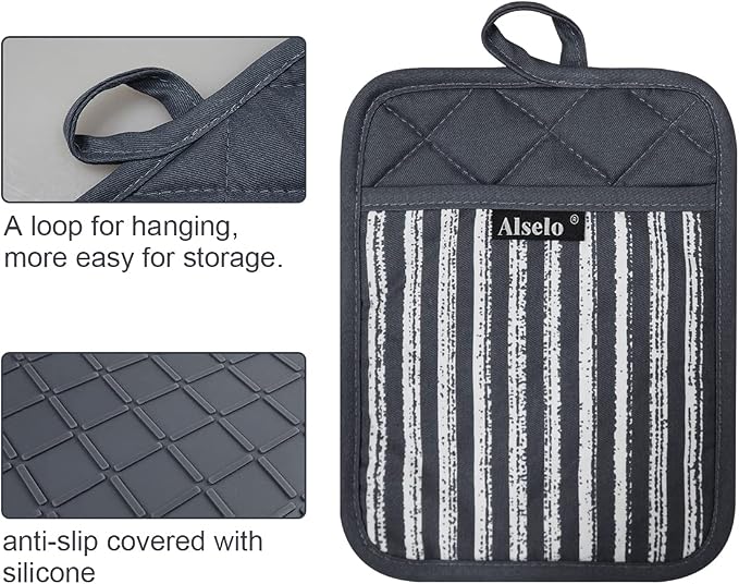 Alselo Silicone Pot Holders Set of 3 Heat Resistant & Non Slip Potholders - Image 3