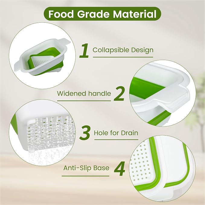 Collapsible Colander Set with Strainer Bowl, 2 in 1 Fruit Washing Basket with - Image 6