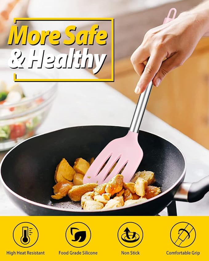Pack of 2 Silicone Solid Turner, Non Stick Slotted Kitchen Spatulas, High Heat - Image 5