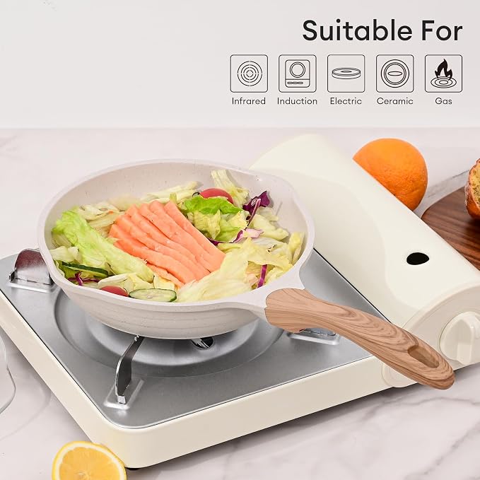 JEETEE 12.5 Inch Nonstick Frying Pan, Stone Coating Cookware, Large Omelette Pan - Image 7