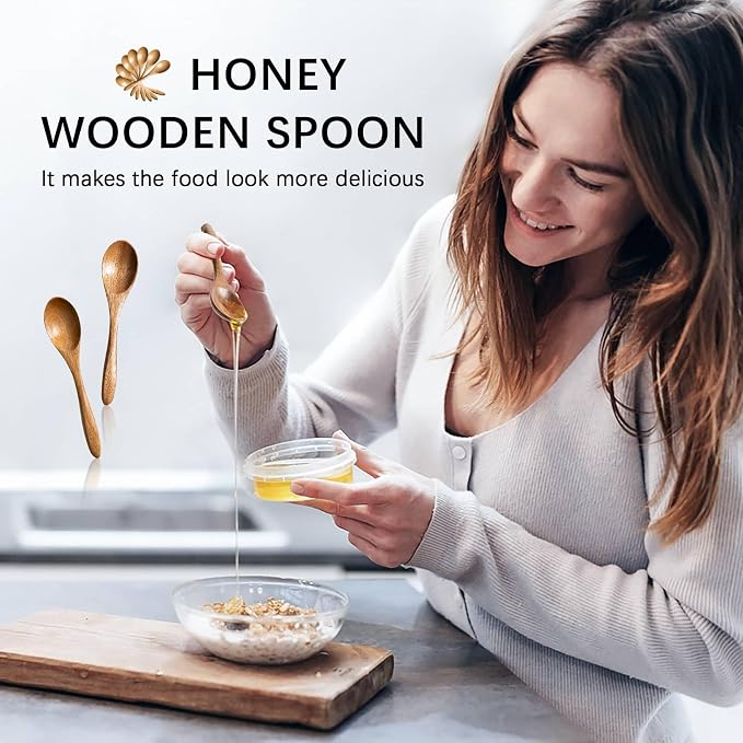 7 PCS Small Wooden Spoons, 5.8 Inch Honey Spoons - Image 2