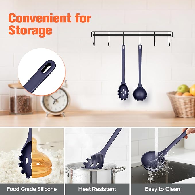 Silicone Spaghetti Spoon&Soup Ladle Cooking Utensils Set of 2, No Scratch - Image 4