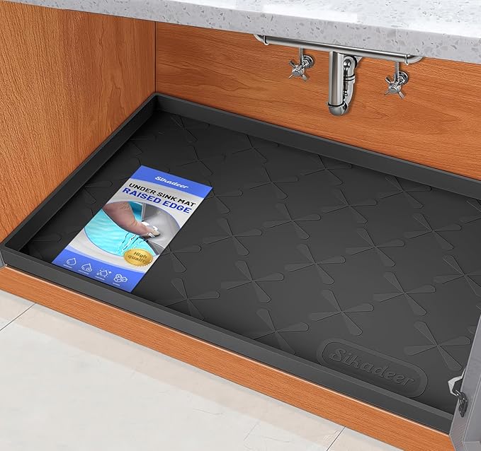 SIKADEER 25" x 22" Under Sink Mat Waterproof, Silicone Mat Kitchen Drawer Shelf by SIKADEER