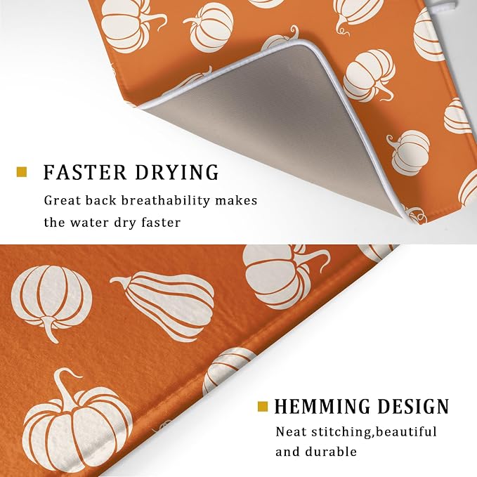 Fall Dish Drying Mat for Kitchen Counter Autumn White Pumpkins Festival - Image 3