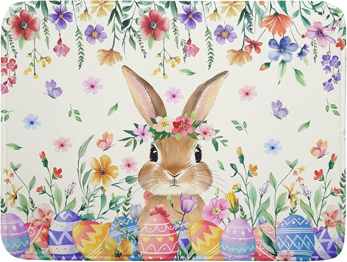 Giwawa Easter Rabbit Dish Drying Mat Spring Flower Dish Drainer Rack Mats 18x24 by Giwawa