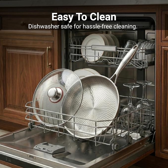 Titanium Hammered Pan Pro with Lid, PFAS/PFOA/PTFE-Free Non stick Titanium - Image 6