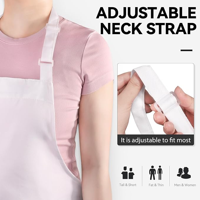 NLUS 2 Pack White Aprons with 2 Pockets - Image 4