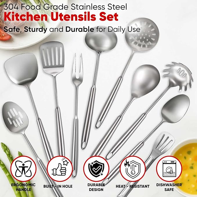 Newness 11 Pcs Cooking Utensils Set, 304 Stainless Steel Kitchen Utensils Set - Image 4