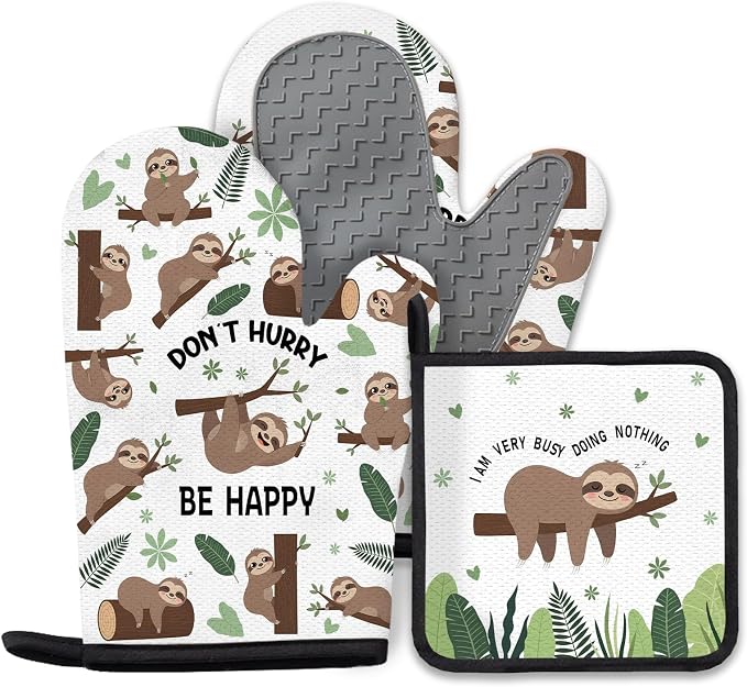 Sloth Gifts for Women, Funny Sloth Oven Mitt & Pot Holder Set, Heat Resistant by Unknown