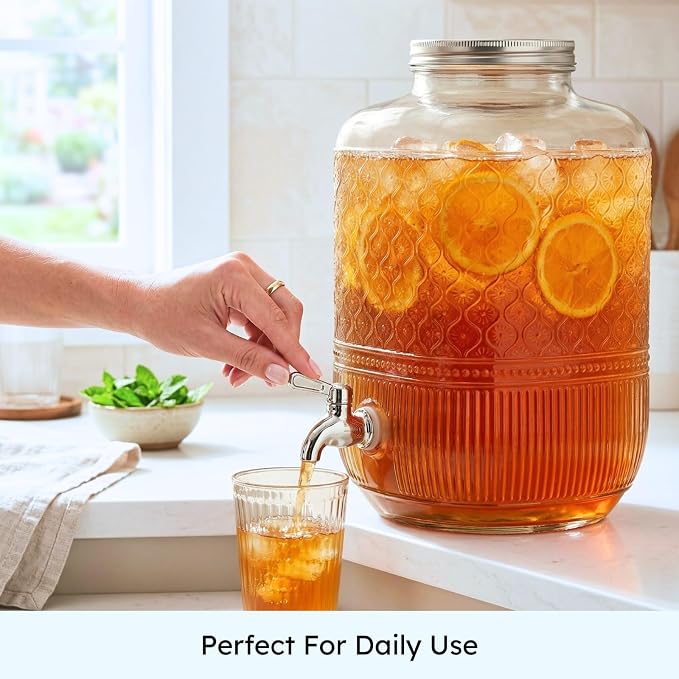 Godinger Drink Dispenser 2 Gallon, Large Glass Water Dispenser - Image 3