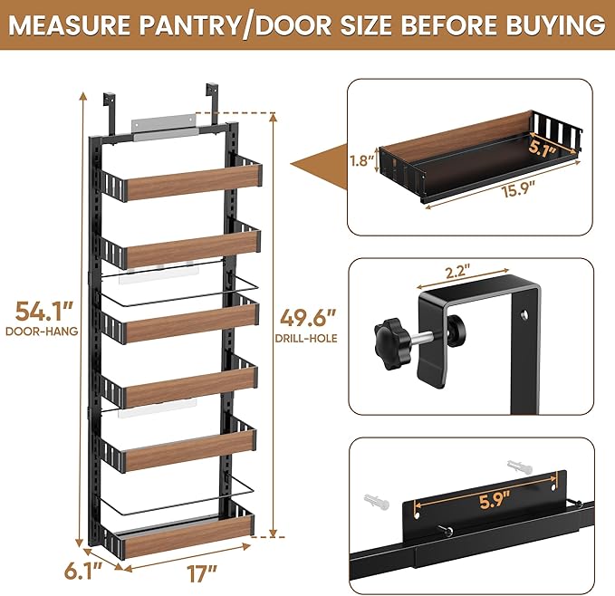 POKIPO 6 Tier Over The Door Pantry Organizer, 2-in-1 Door Hanging or Wall - Image 7