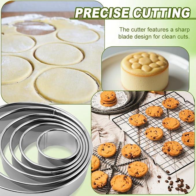 6PCS Round Cookie Cutters Set, Stainless Steel Biscuit Cutters - Image 5