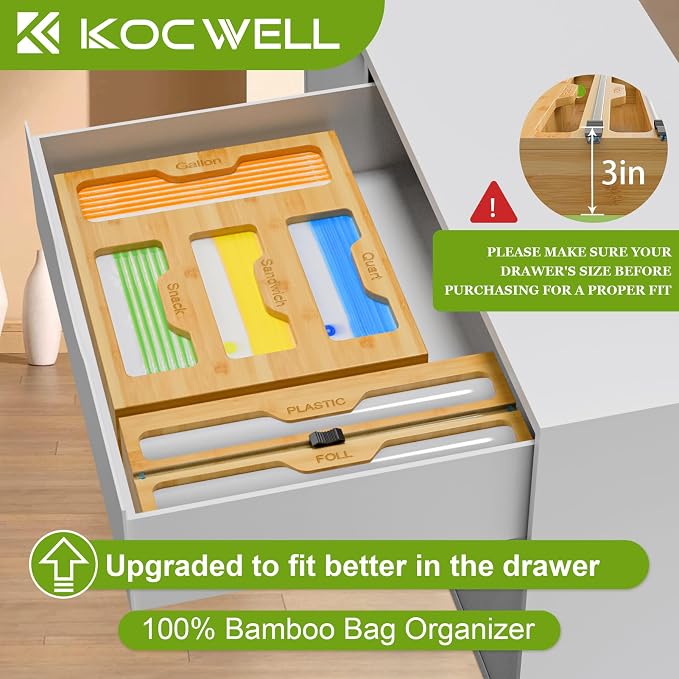 KOCWELL Bamboo Bag Storage Organizer - Image 2