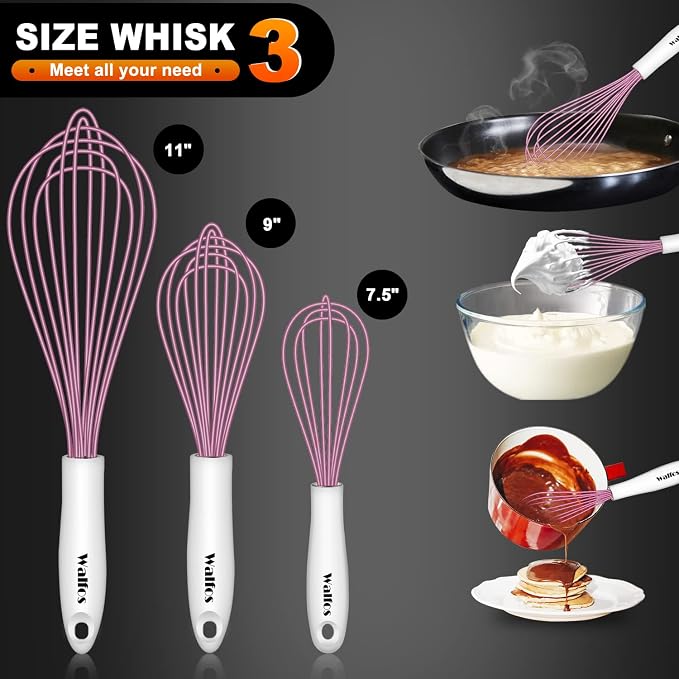 Walfos Whisk, Silicone Whisks for Cooking & Baking Non Scratch Rubber Coated - Image 4