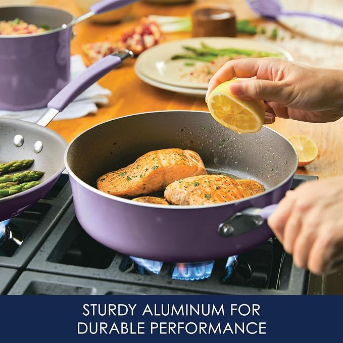 Rachael Ray Cucina Nonstick Cookware Pots and Pans Set, 12 Piece, Lavender - Image 3