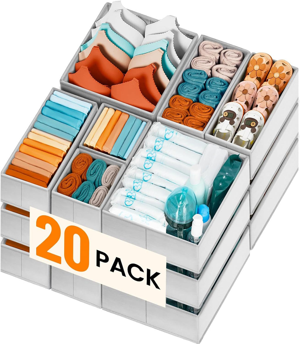 【FAMILY PACK】Drawer Organizer Clothes, 20 Pack Dresser Organizer Bins