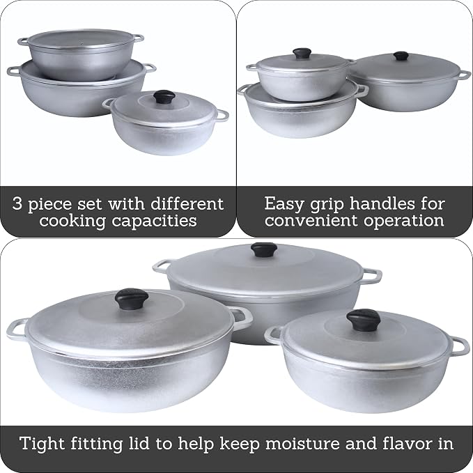 IMUSA Caldero Stock Pot with Lid 3pc Set, 1.5/3.5/7 QT, Cast Aluminum, Riveted - Image 2