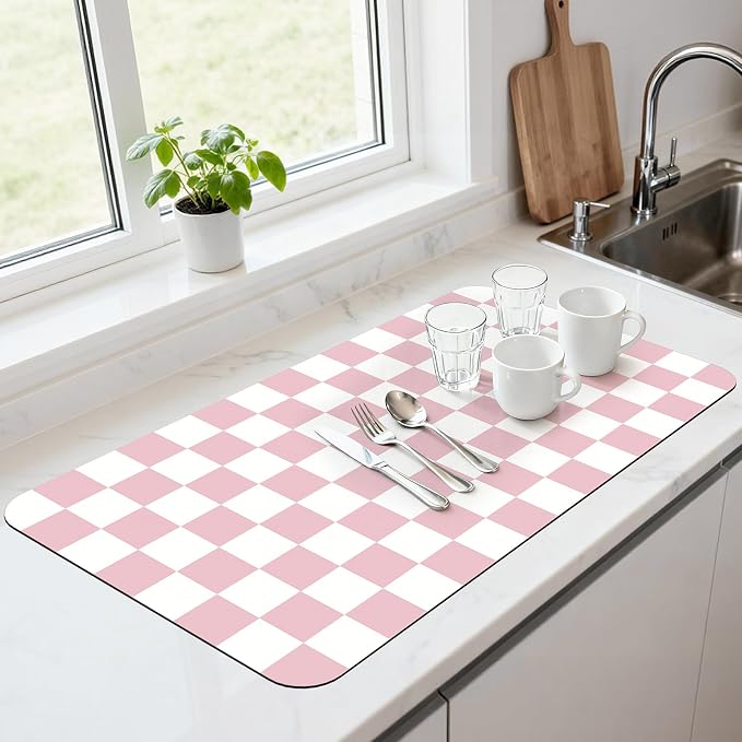 17" x 32" Checkered Dish Drying Mat by Unknown