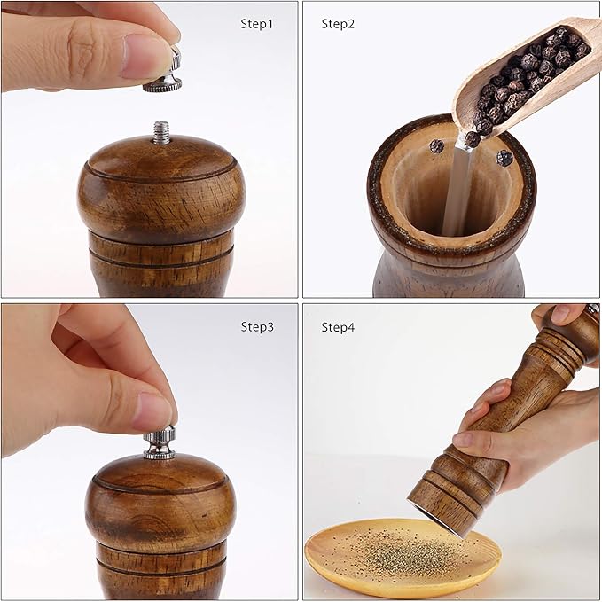 Pepper Grinder - 8 inch Pepper Mill Oak Wooden Pepper Mill Grinder Refillable - Image 7