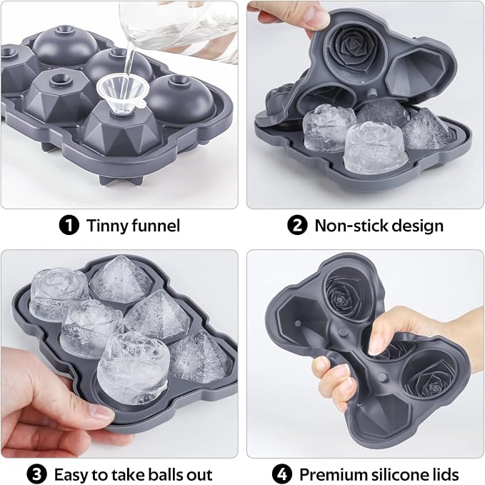 Ice Cube Tray, Mikiwon 2 inch Rose Ice Cube Trays - Image 3