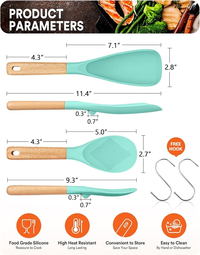 Cooking Spoon and Rice Scooper for Nonstick Cookwares, Wood Handle Spoon for - Image 2