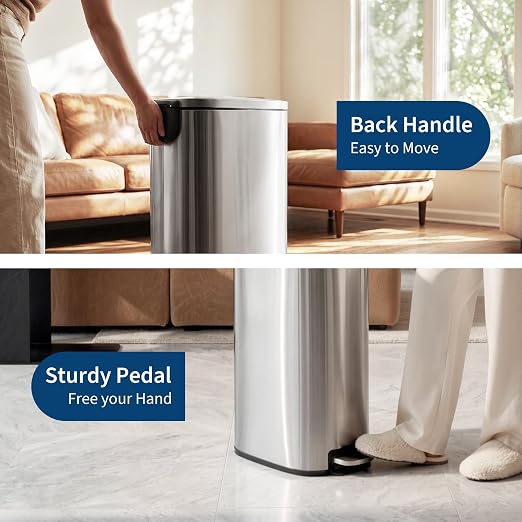 Garvee 13 Gallon Slim Kitchen Trash Can, Narrow Stainless Steel Step-On Pedal - Image 5