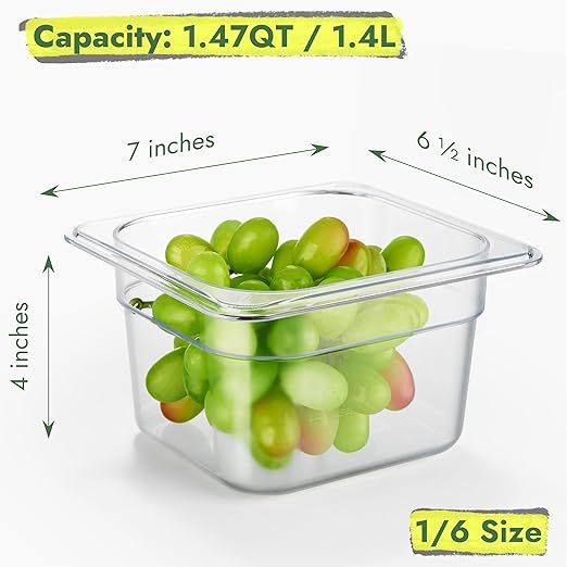 CURTA 6-Pack 1/6 Size 4" Deep NSF Polycarbonate Food Pans - Image 2