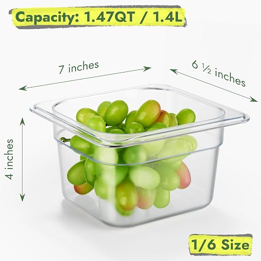 CURTA 6-Pack 1/6 Size 4" Deep NSF Polycarbonate Food Pans | Dishwasher & - Image 2