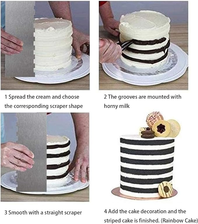 2 Pieces 8.7 Inche Stainless Steel Cake Scraper Double Sided Patterned Edge - Image 7