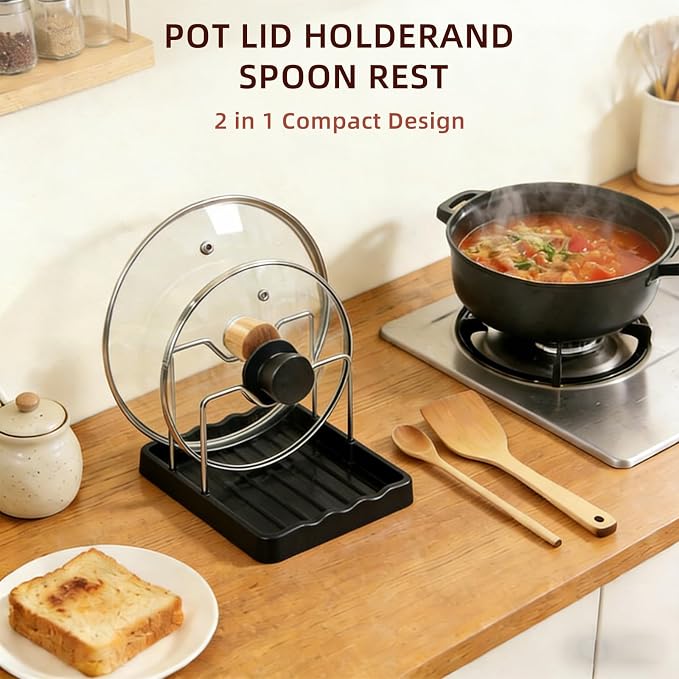 Pot Lid Holder and Spoon Rest, 2-in-1 Kitchen Counter Organizer - Image 3