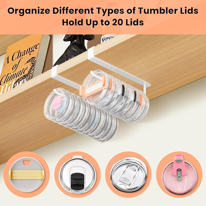 2 Pack Large Tumbler Lid Organizer, Under Cabinet Cup Lid Holder - Image 5