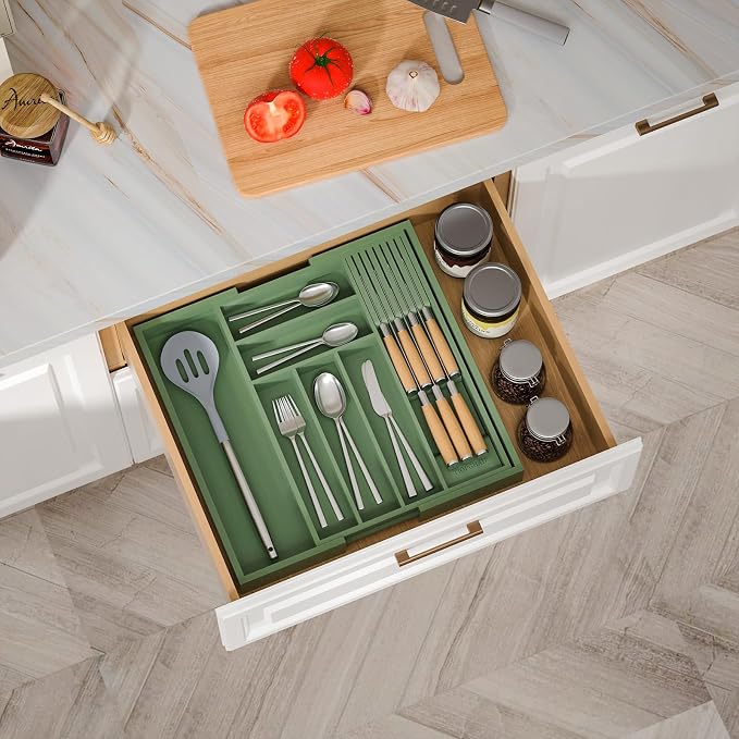 TIOPGHAD Bamboo-Silverware-Drawer-Organizer-Kitchen, Expandable Utensil Holder - Image 4
