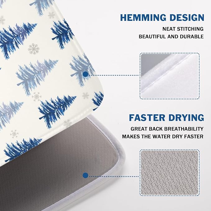 Winter Dish Drying Mat 18 x 24 Inch Blue Tree Dish Drying Pad Absorbent - Image 4
