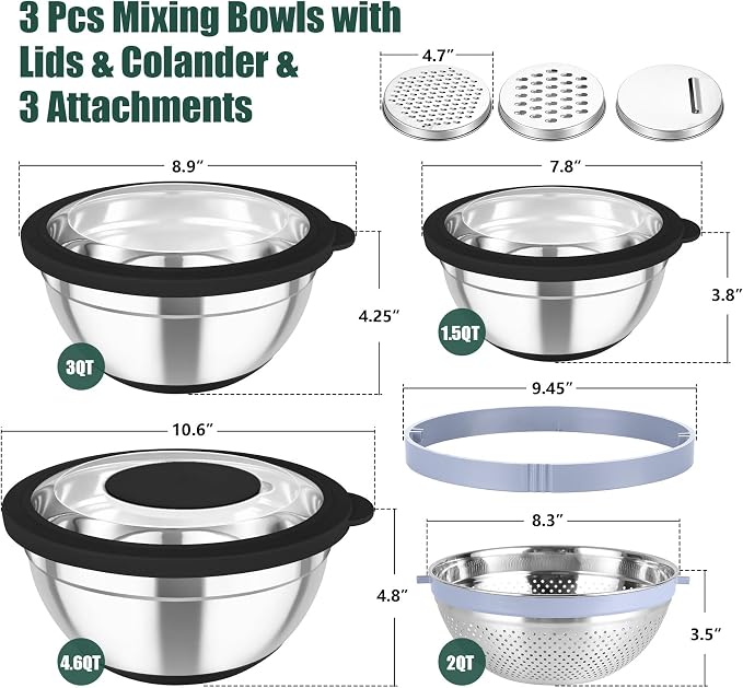 TeamFar Mixing Bowls with Colander Set, Stainless Steel Strainer and Nesting - Image 2