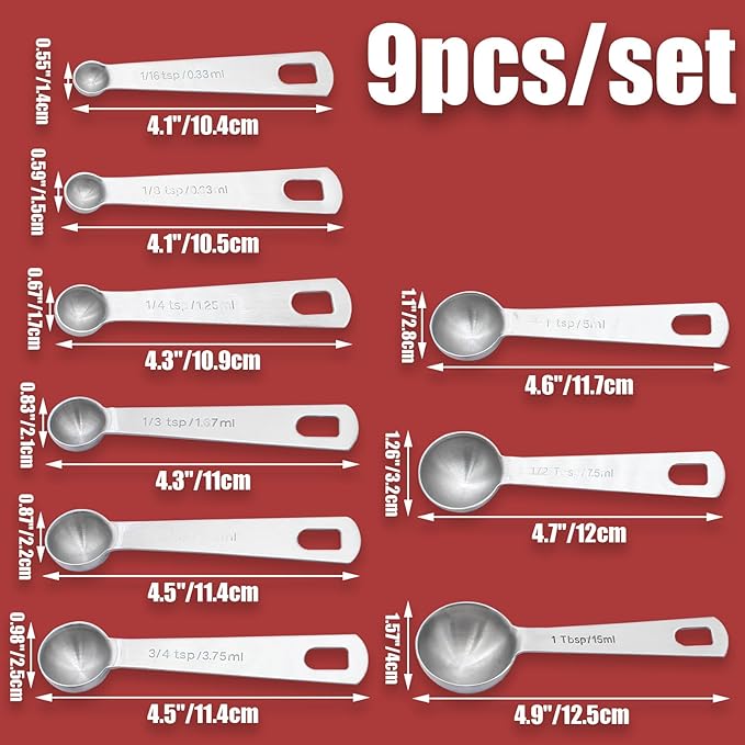 Luomorgo 9 Pc Measuring Spoons Set, Stainless Steel, 1/16 to 1 tbsp - Image 2