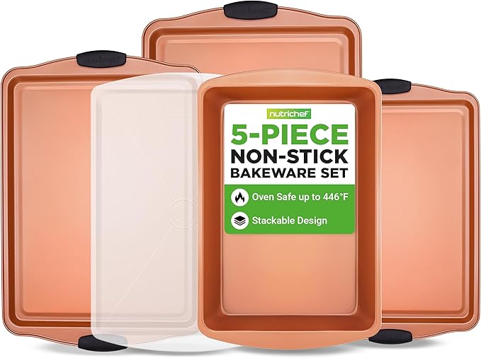 NutriChef 5‑Piece Non‑Stick Bakeware Set – Premium Carbon Steel Baking Pans Set by NutriChef%E2%84%A2Kitchen