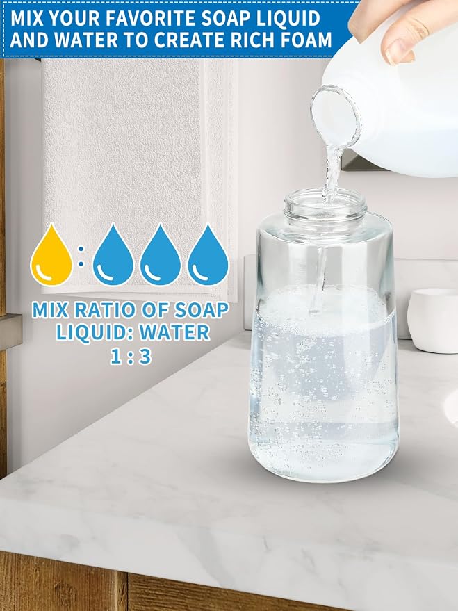 Foaming Hand Soap Dispenser Set, 16 oz Large Glass Soap Dispenser, Foam - Image 3