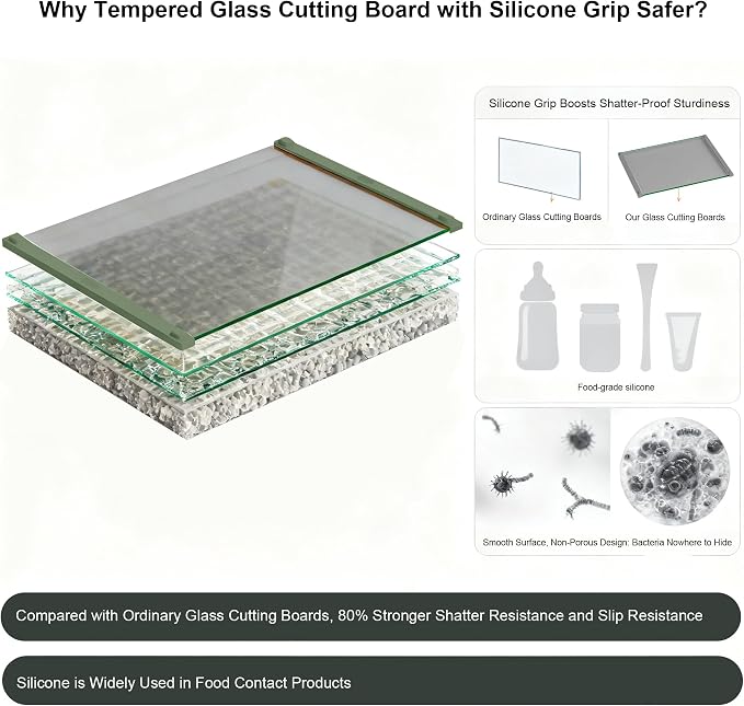 Glass Cutting Boards for Kitchen, European Grey Glass Paired - Image 6