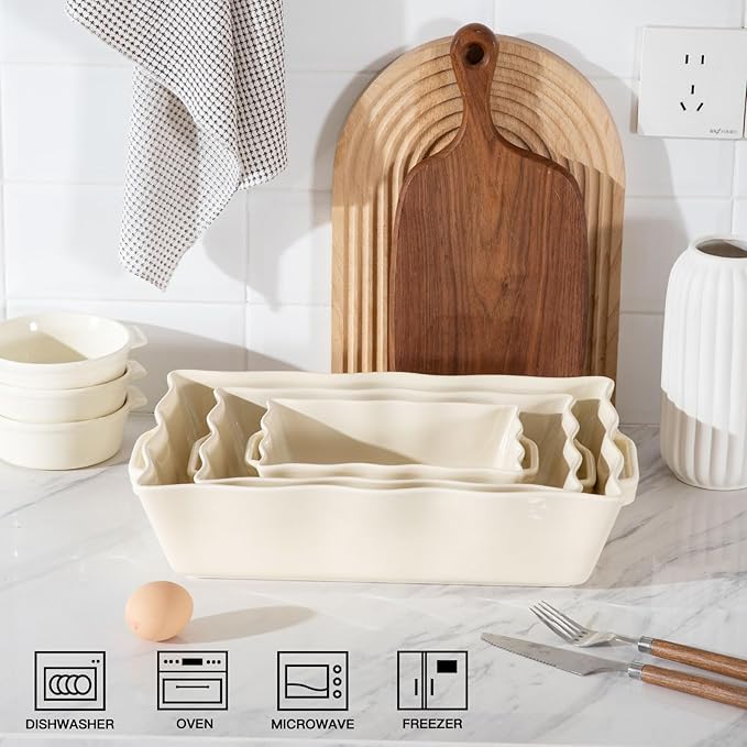 Sweejar Casserole Dishes for Oven, Ceramic Bakeware Set of 3, Rectangular - Image 3