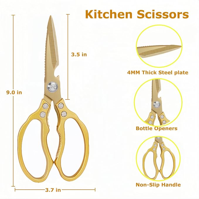 AWinjoy Japanese Gold Kitchen Scissors, Heavy Duty Stainless Steel, Dishwasher - Image 4