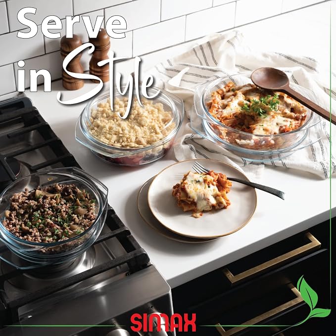 Simax Casserole Dish Set with Lid, Round Glass Cookware, Borosilicate Glass - Image 3