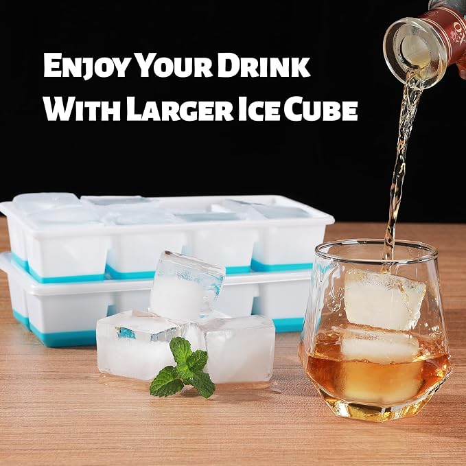 Large Ice Cube Trays with Lid, Jrisbo 2 Pack Stackable Silicone Ice Cube Molds - Image 4